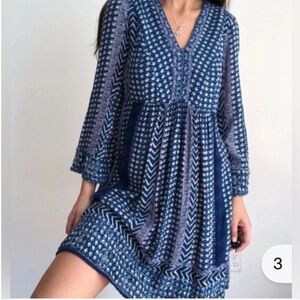 Anthropologie Akemi + Kin Rozalin Blue Embroidered Tunic Dress Boho Bohemian